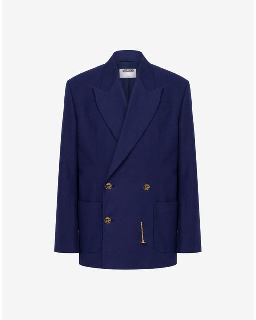 Moschino Blue Cotton Shantung Jacket Laurel Crown for men