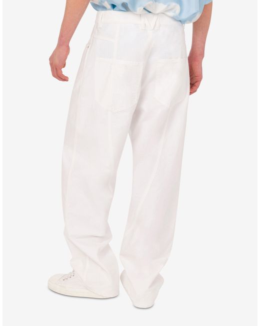 Moschino White Cotton Shantung Pants for men