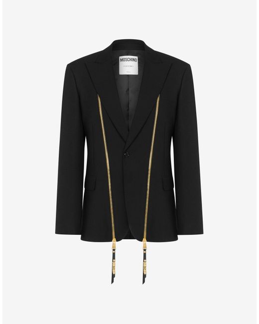 Moschino Black Zipper Details Stretch Gabardine Jacket