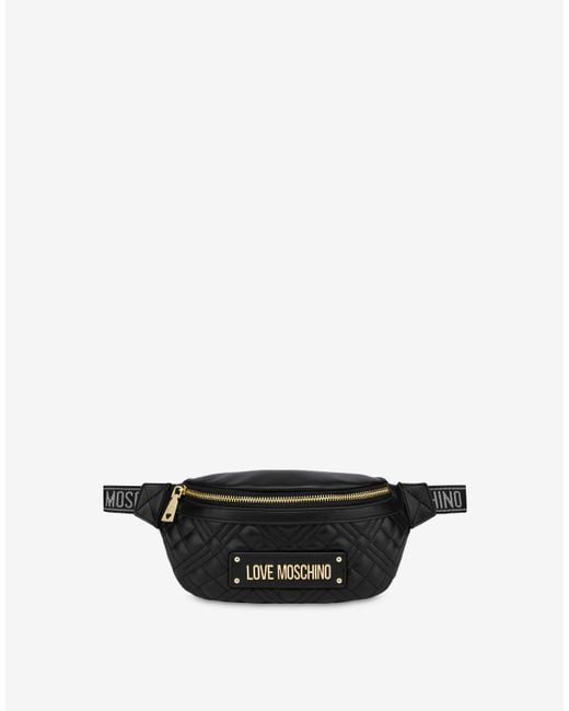 Moschino White Lettering Logo Quilted Belt Bag