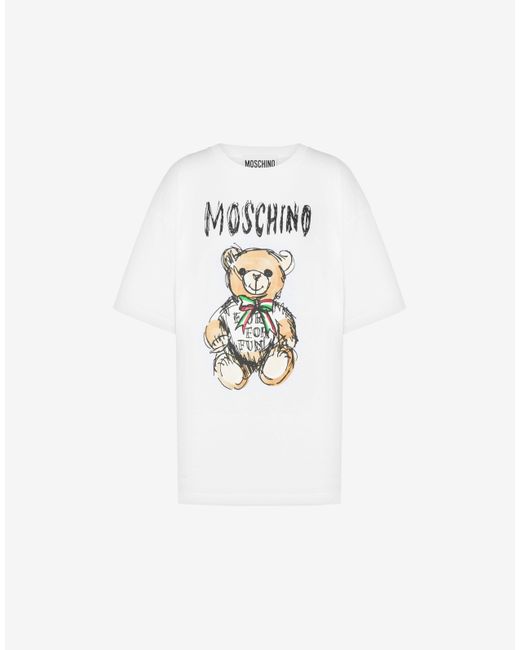 Moschino White Drawn Teddy Bear Organic Jersey T-shirt