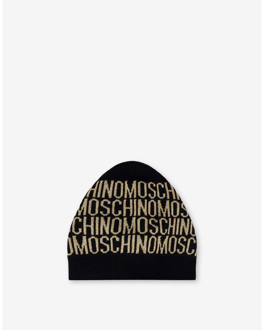 Moschino Black Allover Logo Wool Hat