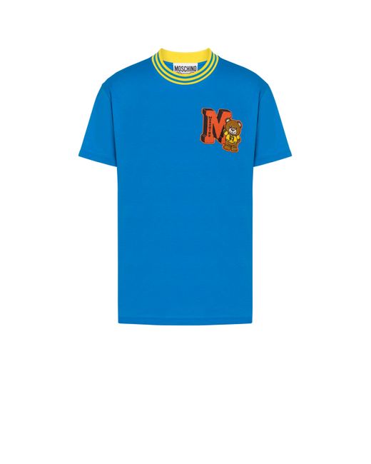 T-shirt In Jersey Organico Varsity Teddy Bear di Moschino in Blue da Uomo