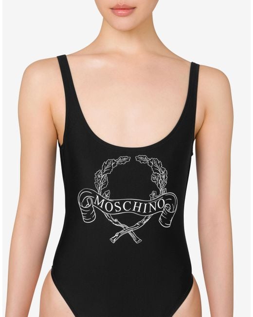 Moschino Black One-Piece Swimsuit Laurel Crown Logo