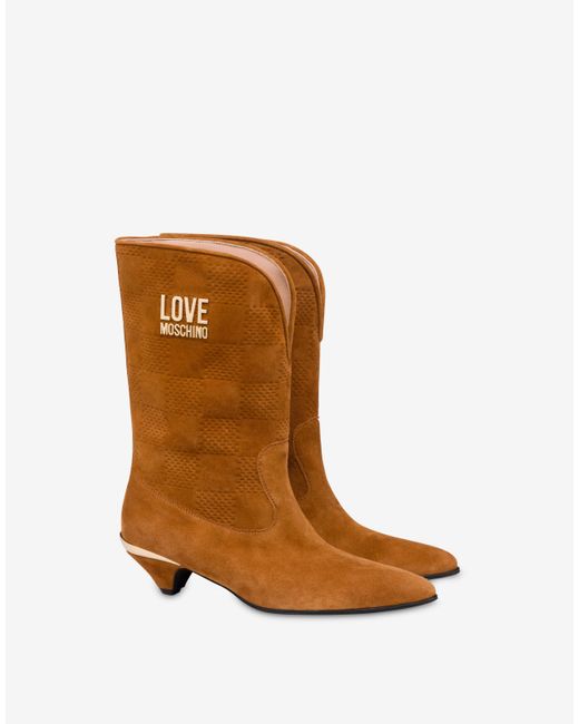 Love Moschino Brown Suede Ankle Boots