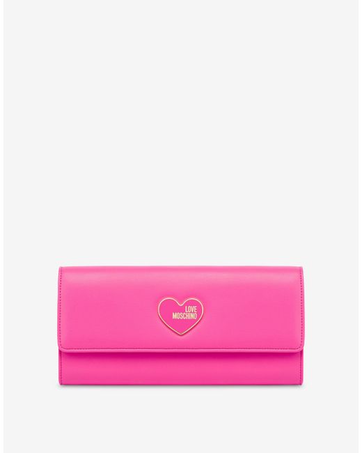 Clutch Enameled Heart di Moschino in Pink