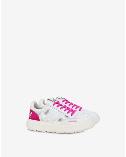 Moschino Pink Bold Love Perforated Calfskin Sneakers
