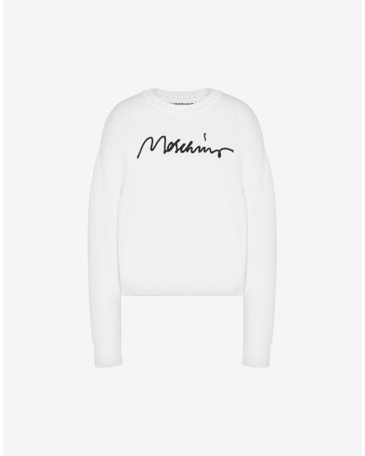 Moschino White Pullover Aus Baumwollmix Logo Embroidery