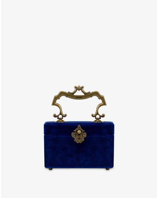 Moschino Blue Small Velvet Handle With Care Bag