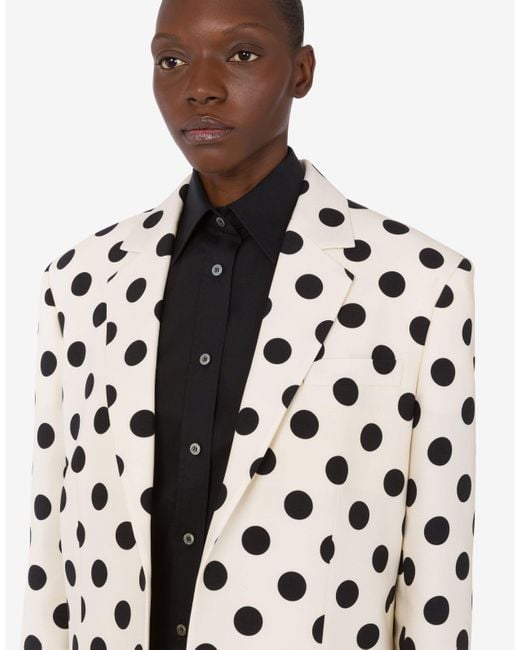 Moschino White Polka Dots Printed Wool Jacket