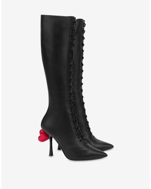 Moschino Black Sweet Heart Nappa Leather Boots
