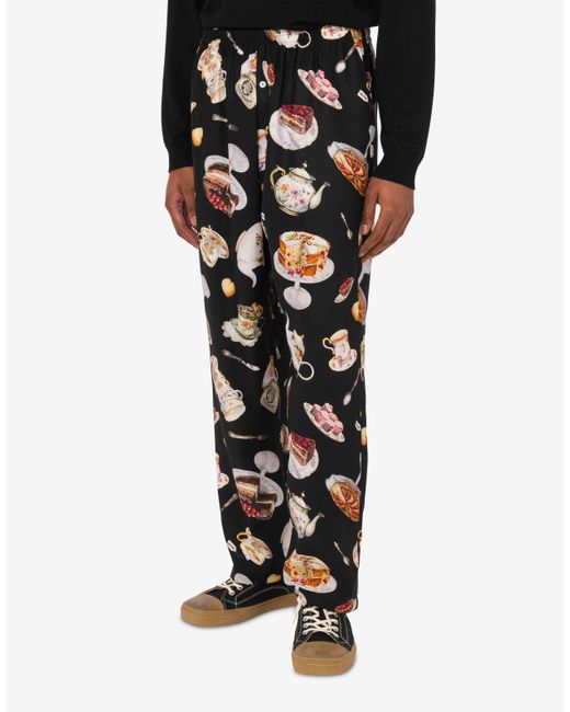Moschino Black Printed Satin Pants for men