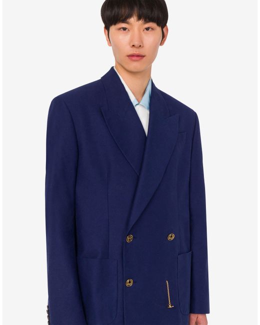 Moschino Blue Cotton Shantung Jacket Laurel Crown for men