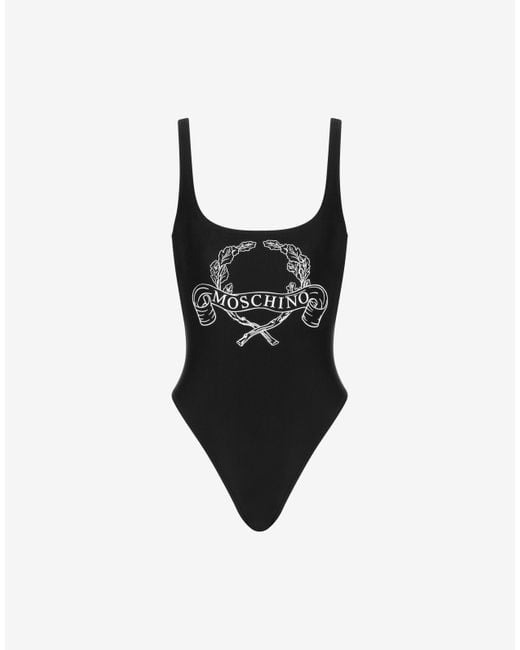 Moschino Black One-Piece Swimsuit Laurel Crown Logo