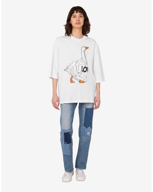 Moschino Women's White Organic Cotton Jersey T-Shirt Goose