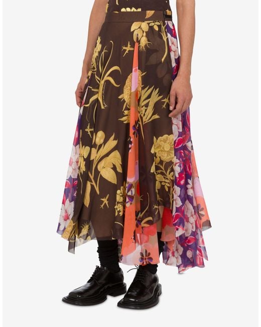 Moschino White Printed Silk Goergette Skirt