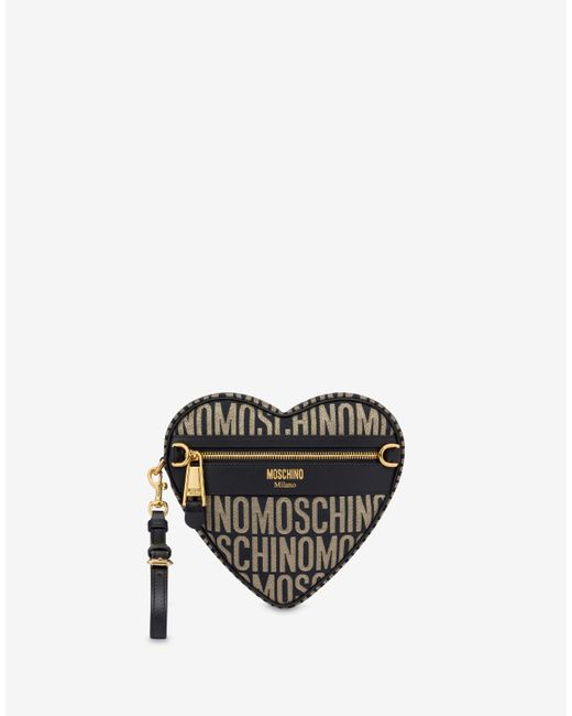 Moschino Black Allover Logo Small Heart Bag
