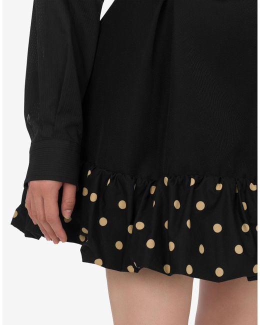 Moschino Black Polka Dots Wool Blend Diagonal Miniskirt