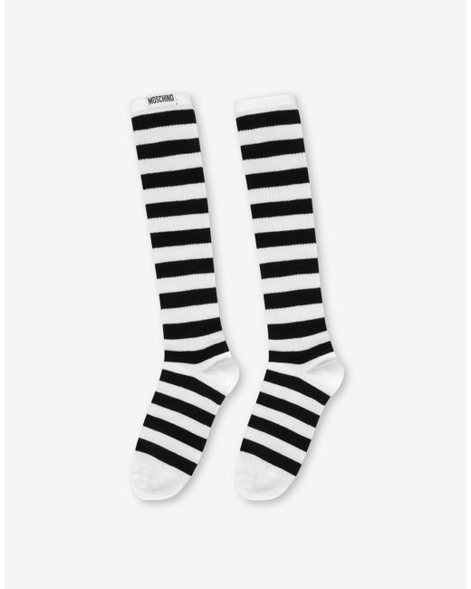 Moschino White Striped To-the-knee Socks