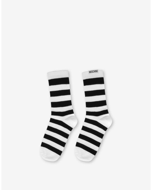 Moschino White Cotton-blend Striped Socks