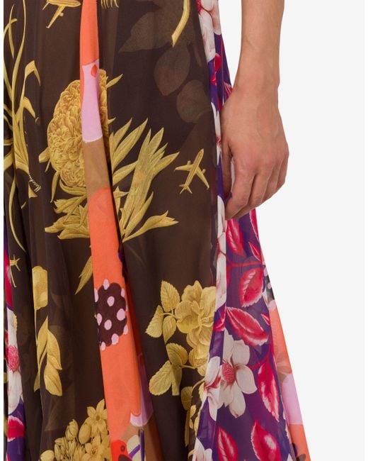 Moschino White Printed Silk Goergette Skirt