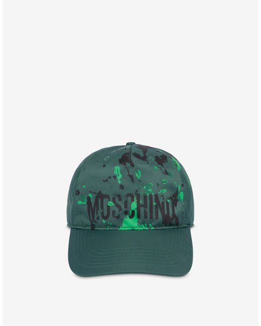 Cappello In Nylon Painted Effect di Moschino in Green