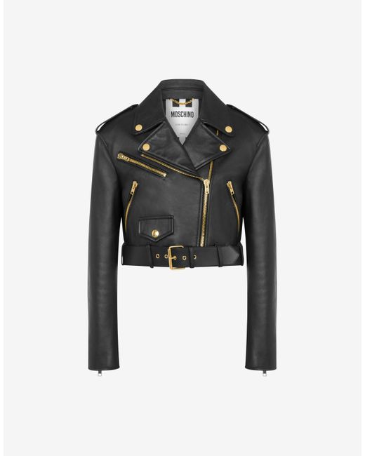 Moschino Black In Love We Trust Nappa Leather Biker Jacket