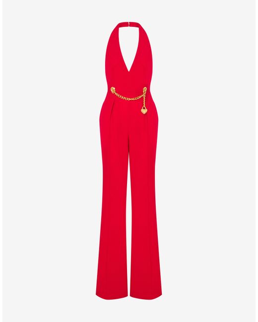 Moschino Red Chain & Heart Envers Satin Jumpsuit