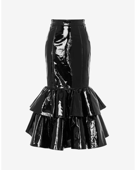 Moschino Black Patent Leather Skirt With Ruffles