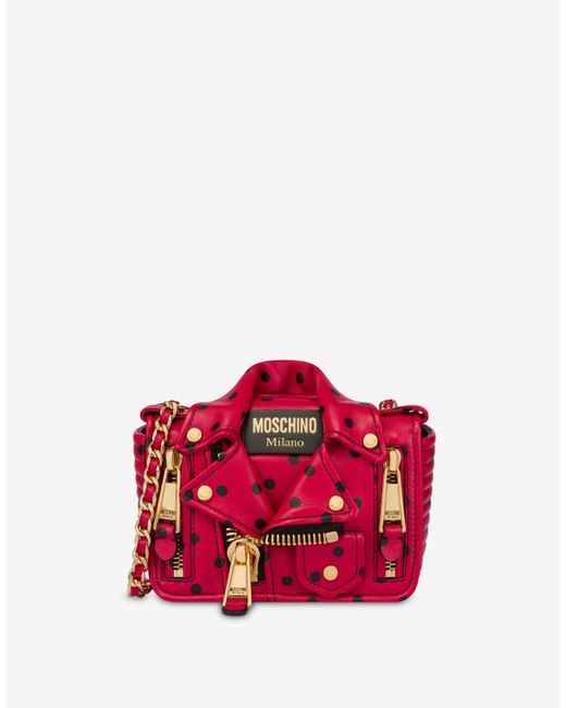 Moschino Red All-over Polka Dots Biker Bag