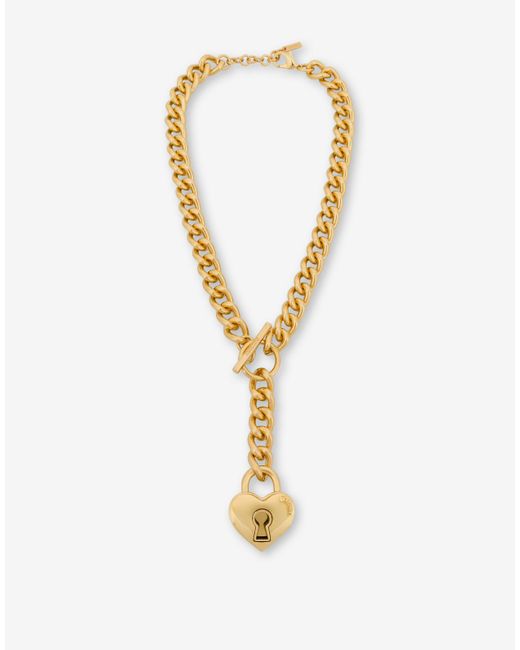 Moschino Metallic Heart Lock Chain Necklace