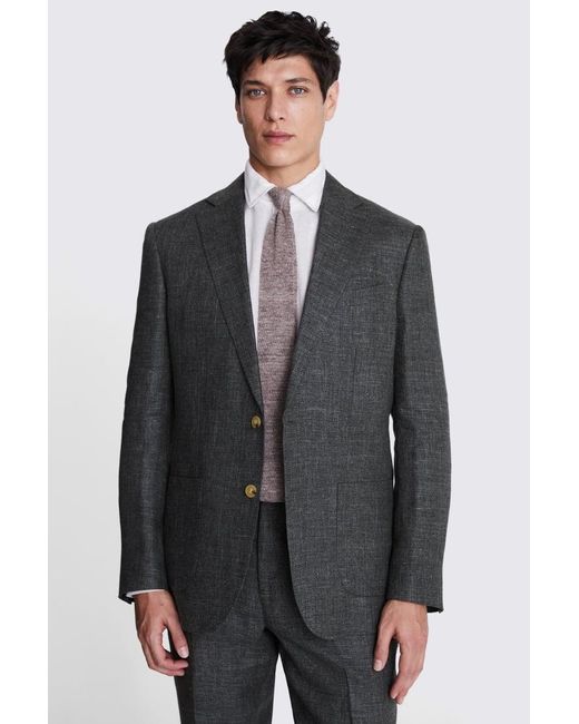 Moss Bros Gray Regular Fit Linen Suit Jacket for men
