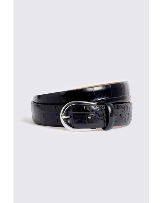Moss Bros Black Italian Leather Croc Belt for men
