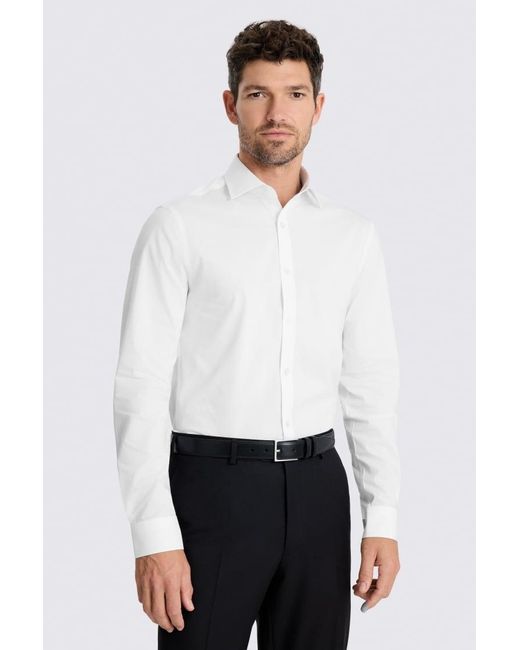 Moss Bros White Slim Fit Stretch Contrast Shirt for men