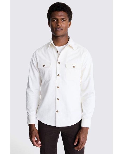 Moss Bros White Off Corduroy Overshirt for men