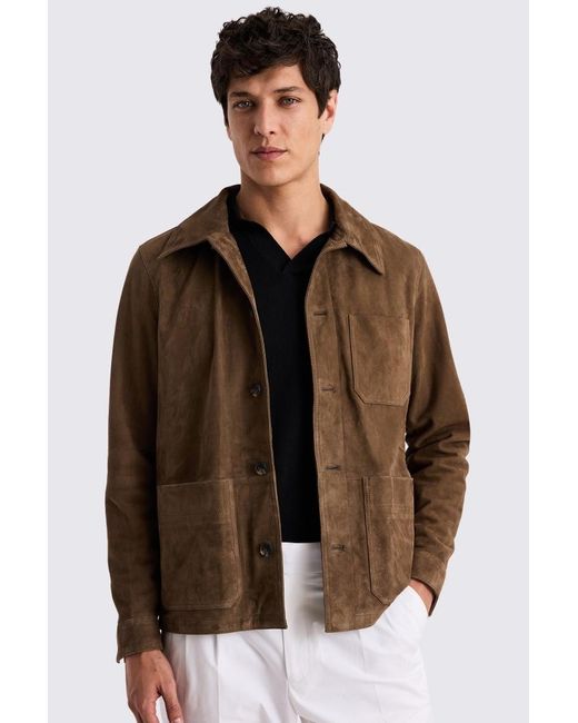 Moss Bros Brown Taupe Suede Shacket for men