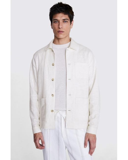 Moss Bros White Off Textured Chore Overshirt for men