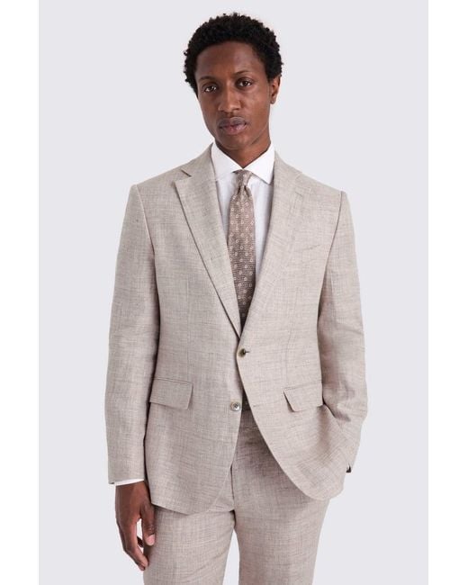 Moss Bros Natural Tailored Fit Oatmeal Linen Suit Jacket for men