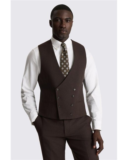 Moss Bros Brown Tailored Fit Dark Tweed Waistcoat for men