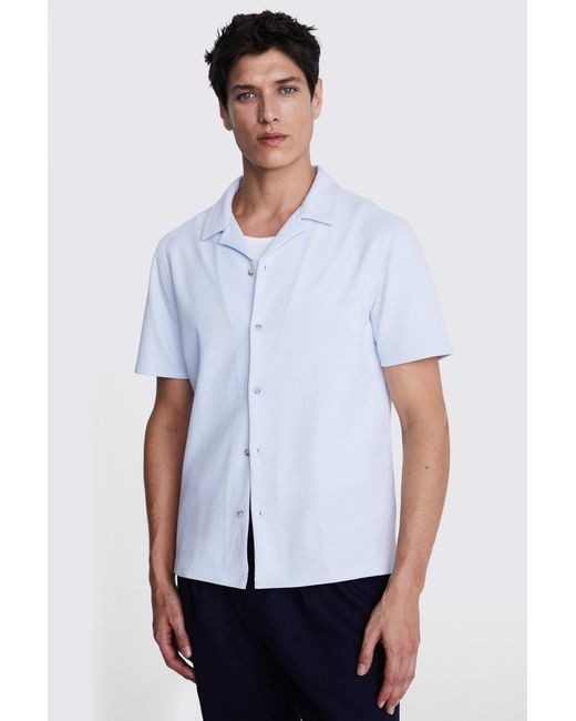 Moss Bros White Light Knitted Cuban Collar Shirt for men