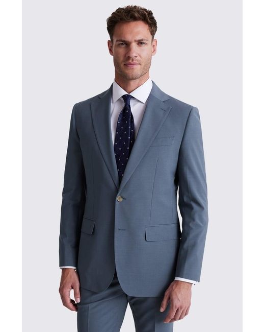 Moss Bros Blue Tailored Fit Steel Performance Suit Jacket for men
