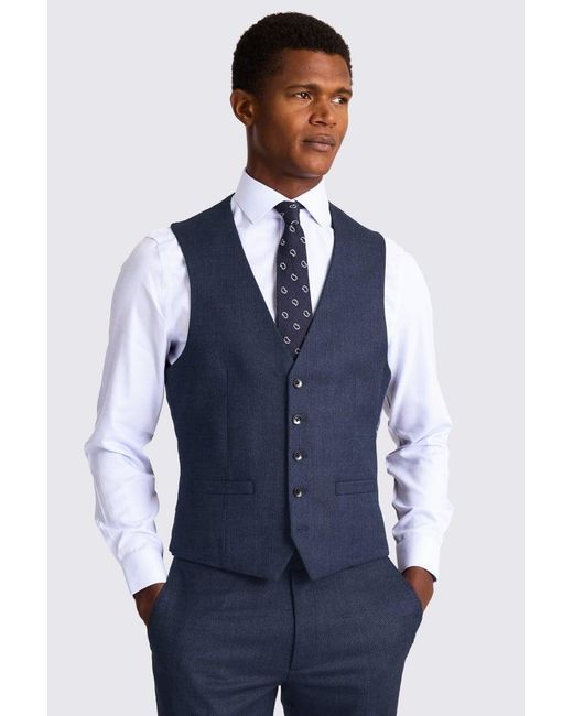 Moss Bros Blue Slim Fit Twisted Waistcoat for men