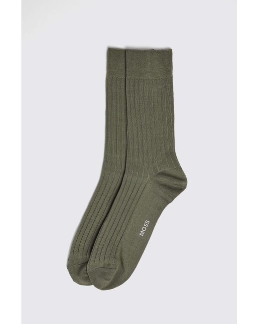 Moss Bros Green Sage Fine Ribbed Socks for men
