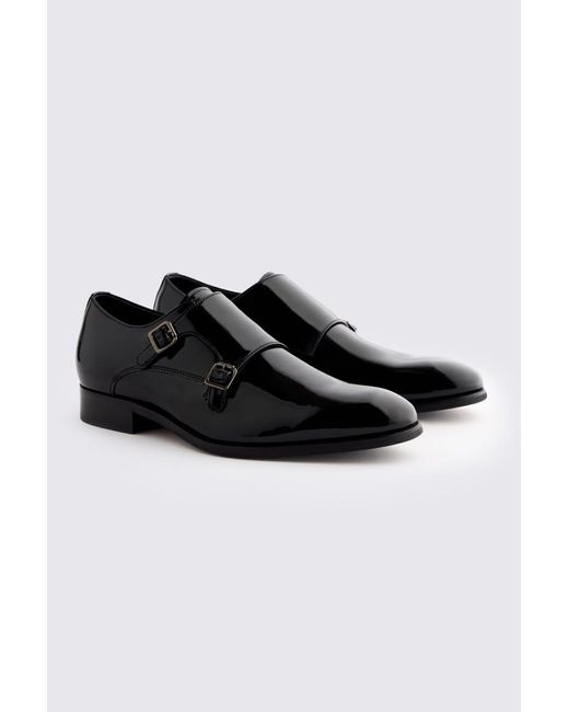 John White Black Haydon Patent Double Monk Shoe for men