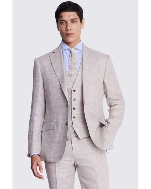 Moss Bros Natural Tailored Fit Oatmeal Linen Suit Jacket for men