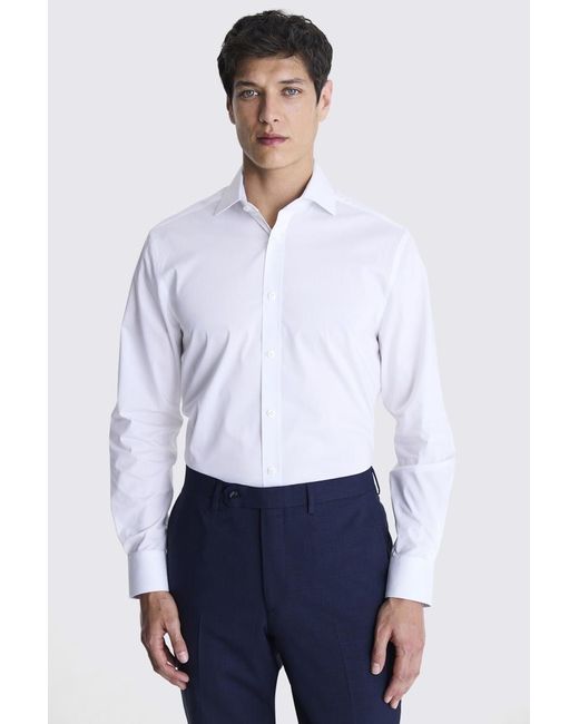 Moss Bros White Tailored Fit Stretch Contrast Shirt for men
