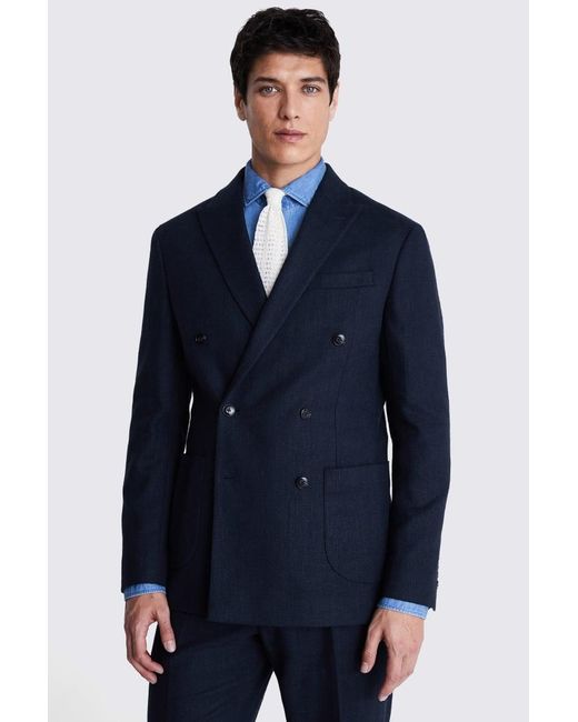 Moss Bros Blue Tailored Fit Herringbone Suit Jacket for men