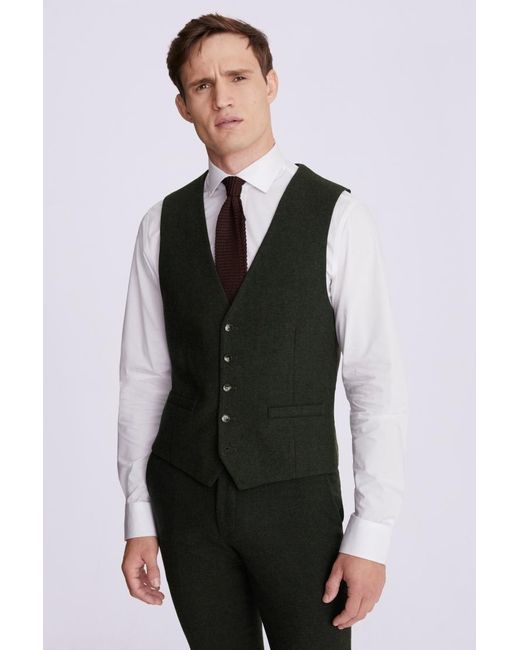 Moss Bros Green Slim Fit Khaki Donegal Waistcoat for men