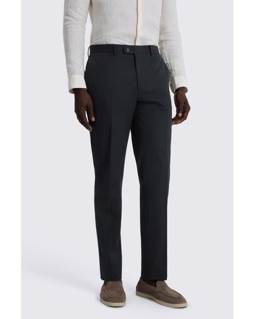 Moss Bros Black Slim Fit Cotton Trouser for men