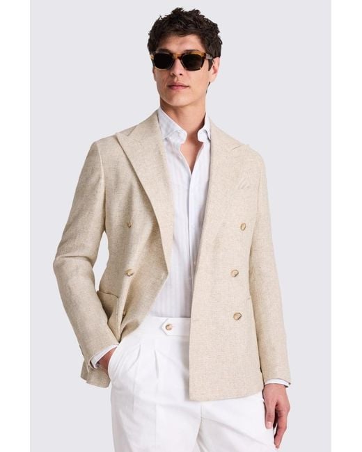 Moss Bros White Tailored Fit Oatmeal Linen-Blend Jacket for men